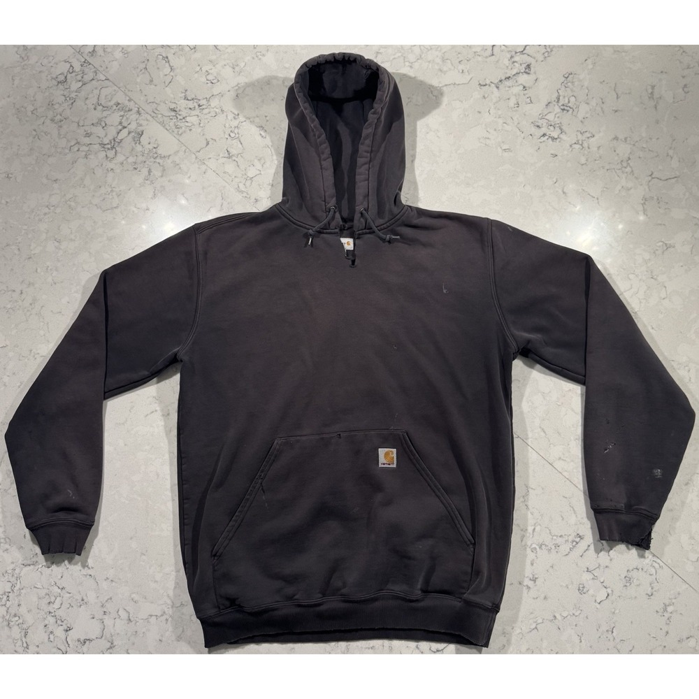 VTG 90s Carhartt Hoodie Sweatshirt Mens Large Tall Black Fleece Heavyweight K184